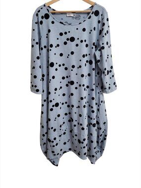 Prairie Cotton Tulip Dress 1X Polka Dots Midi Pockets 3/4 Sleeve Lagenlook Boho